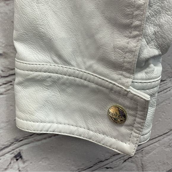 Guess Moto Jacket Women's Size M White Vegan Leather Lace Inserts Asymmetrical - Picture 4 of 10